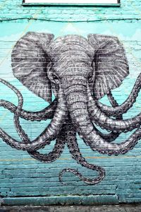 Превью обои граффити, слон, осьминог, щупальцы, арт