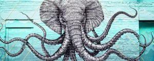 Превью обои граффити, слон, осьминог, щупальцы, арт