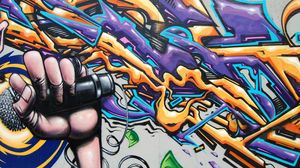 Превью обои граффити, стрит арт, рука, микрофон, уличное искусство