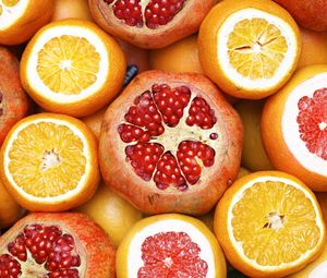 Превью обои гранат, апельсин, грейпфрут, фрукты, цитрус