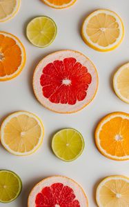 Превью обои грейпфрут, апельсин, лимон, лайм, фрукты, дольки