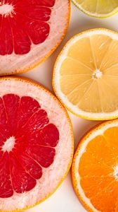 Превью обои грейпфрут, апельсин, лимон, цитрус, фрукты, дольки
