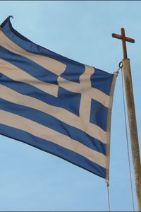 Превью обои греция, флаг, символика, ветер, материал