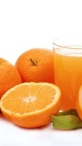 Превью обои грейпфрут, апельсин, сок, стакан, белый фон