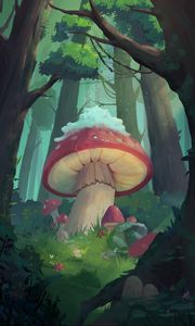 Превью обои грибы, лес, сказка, арт