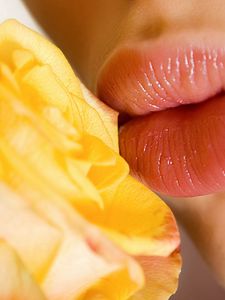 Превью обои губы, цветок, желтый, розовый, нежность