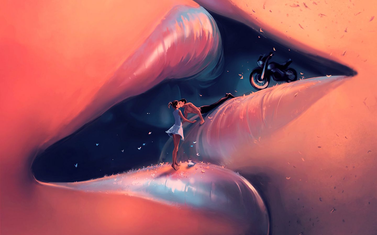 1440x900 Обои губы, поцелуй, пара, любовь, арт