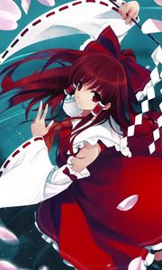 Превью обои hakurei reimu, misaki kurehito, вода, лепестки