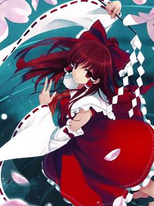 Превью обои hakurei reimu, misaki kurehito, вода, лепестки