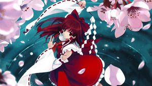 Превью обои hakurei reimu, misaki kurehito, вода, лепестки