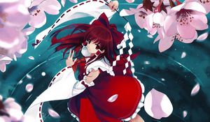 Превью обои hakurei reimu, misaki kurehito, вода, лепестки