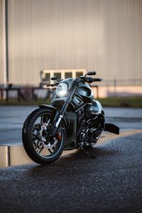 Превью обои harley davidson vrod custom, harley davidson, байк, фара