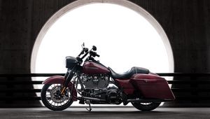 Превью обои harley-davidson, мотоцикл, байк, красный, вид сбоку