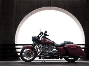 Превью обои harley-davidson, мотоцикл, байк, красный, вид сбоку