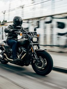 Превью обои harley-davidson, мотоцикл, байк, чоппер, байкер, скорость