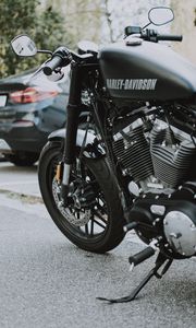 Превью обои harley-davidson, мотоцикл, байк, черный, вид сбоку