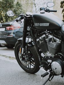Превью обои harley-davidson, мотоцикл, байк, черный, вид сбоку