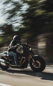 Превью обои harley-davidson, мотоцикл, байк, байкер, дорога, скорость