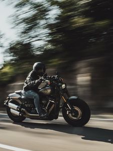 Превью обои harley-davidson, мотоцикл, байк, байкер, дорога, скорость
