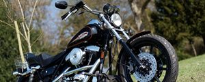 Превью обои harley-davidson, мотоцикл, байк, черный, хром