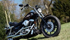 Превью обои harley-davidson, мотоцикл, байк, черный, хром