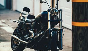 Превью обои harley-davidson, мотоцикл, черный, байк, вид спереди