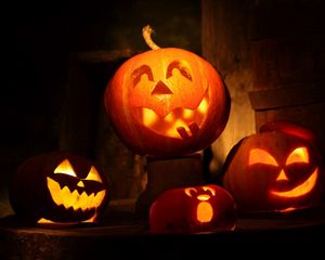 Превью обои хэллоуин, праздник, тыквы, страх, ночь