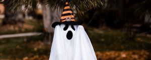 Превью обои хэллоуин, призрак, шляпа, праздник, осень