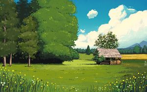 Превью обои хижина, лес, арт