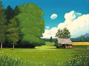 Превью обои хижина, лес, арт