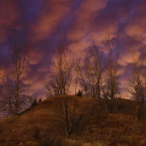 Превью обои холм, деревья, облака, небо, закат, пейзаж
