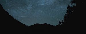 Превью обои холм, деревья, звездное небо, ночь, темный