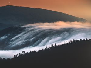 Превью обои холмы, горы, деревья, облака, пейзаж, закат