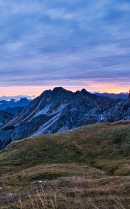 Превью обои холмы, горы, облака, небо, закат, пейзаж