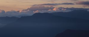Превью обои холмы, облака, туман, небо