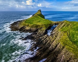 Превью обои холмы, обрыв, море, пейзаж, природа