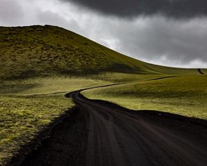 Превью обои холмы, поле, дорога, изгибы, пейзаж