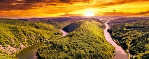 Превью обои холмы, река, лес, деревья, пейзаж, природа