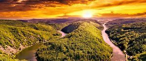 Превью обои холмы, река, лес, деревья, пейзаж, природа