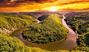 Превью обои холмы, река, лес, деревья, пейзаж, природа