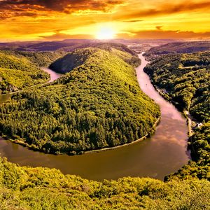 Превью обои холмы, река, лес, деревья, пейзаж, природа