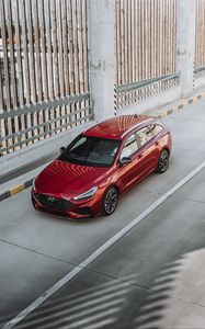 Превью обои honda, автомобиль, вид сверху, красный, дорога