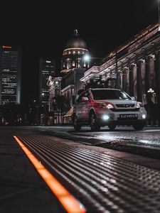 Превью обои honda cr-v, honda, автомобиль, белый, ночь, улица