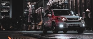 Превью обои honda cr-v, honda, автомобиль, белый, ночь, улица