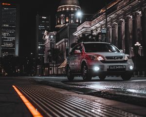 Превью обои honda cr-v, honda, автомобиль, белый, ночь, улица