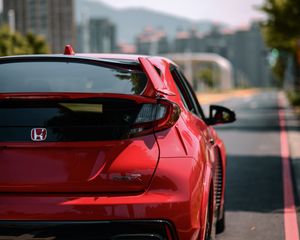 Превью обои honda fk2 type r, honda, машина, спорткар, красный, вид сзади