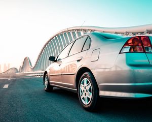 Превью обои honda, honda civic, серебристый, движение