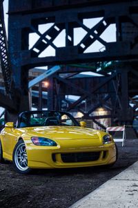 Превью обои honda s2000, honda, автомобиль, желтый, вид спереди