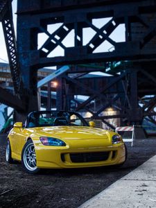 Превью обои honda s2000, honda, автомобиль, желтый, вид спереди