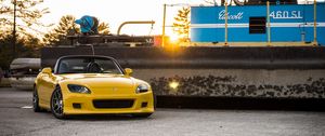 Превью обои honda s2000, honda, автомобиль, желтый, закат